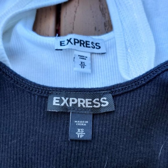 Express 2 Ribbed Tank Tops Sequins Black White Glam Cotton Scoop Shirt Casual XS - Picture 2 of 8
